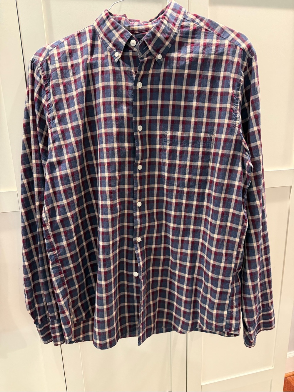 J. Crew Men's Button-Down Plaid Shirt in Navy and Red- classic fit